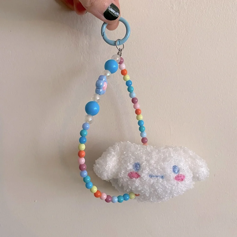 Cinnamoroll Stuffed Animal and Rainbow Bead Keychain